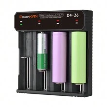 powerKAN D4-26 锂离子电池充电器，四槽 USB LED 充电器，兼容 3.7V-4.2V 锂电池，适用于充电 26700 26650 25500 22700 21700 18650 14650 14500... 和其他锂离子电池型号 5V USB 输入电源（不含电池） - 否 - 查看 4