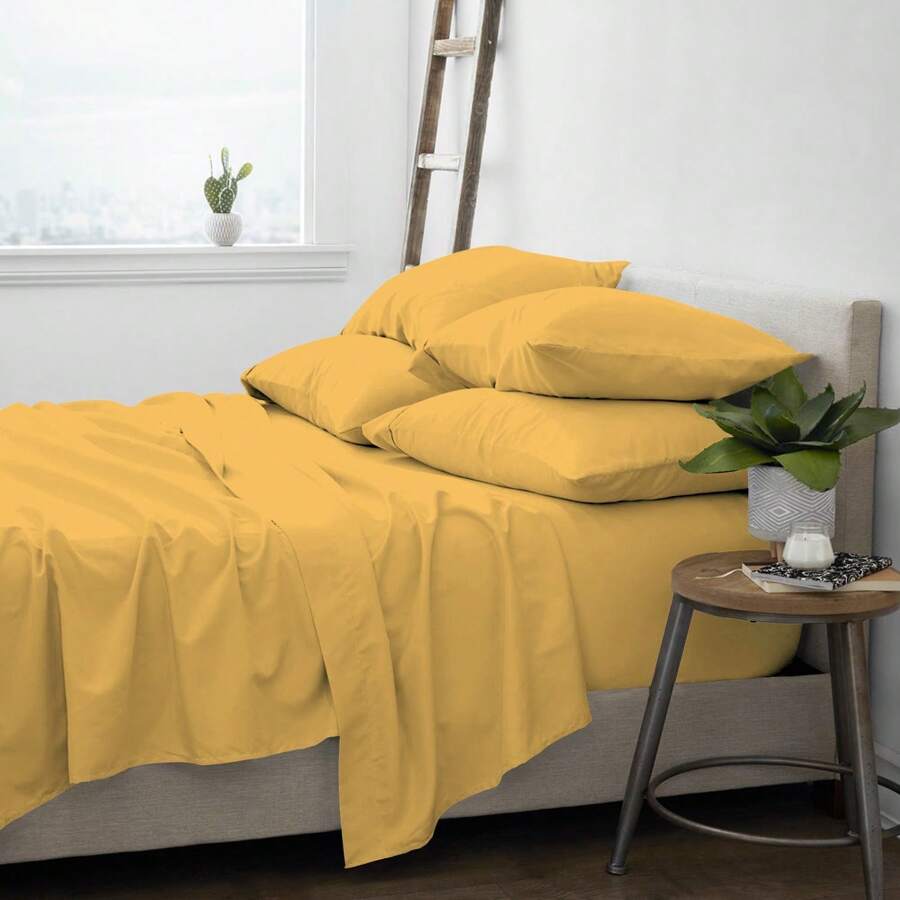 6-Piece Ultra Soft Cooling Bamboo Bed Sheet Set With Deep Pockets - 金色 - 查看 1