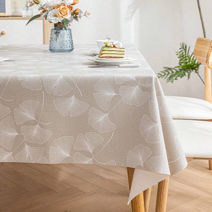 1 块方形亲肤桌布，仿皮花卉和叶子印花桌布，防尘防油防刮隔热桌垫，适合日常家居装饰、派对和节日 - 咖色 - 查看 1