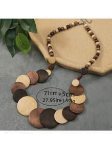 Handmade Wooden Bohemian Style Beaded Necklace, Can Be Worn For Travel, Party And Everyday. Wooden Products May Have Occasional Flaws, Not Considered Defective - Coffee - View 2