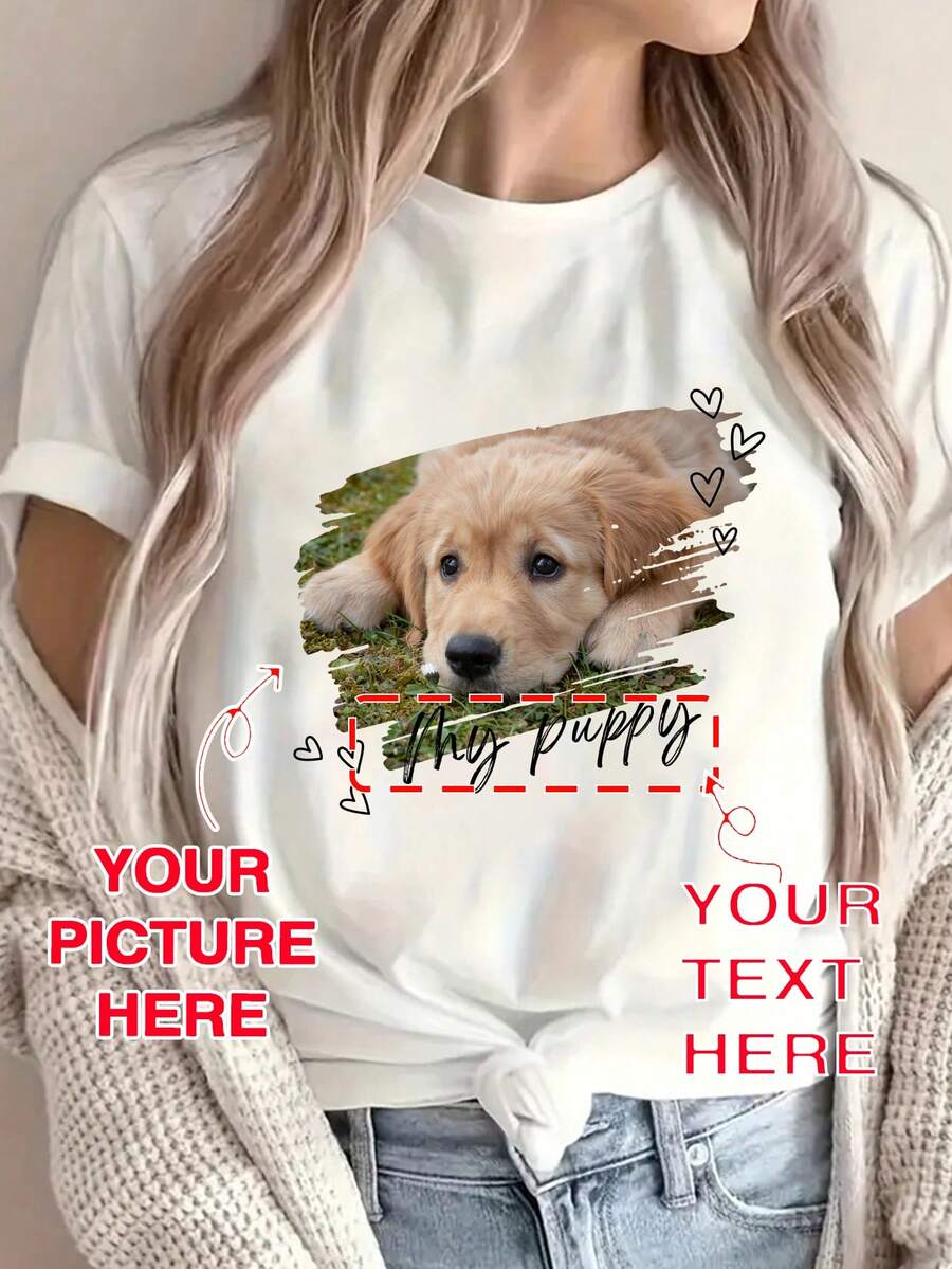 Customized Loose T-Shirt With Photos, Personalized Family/Group Reunion Clothes, Customize Your Text And Photos Of Couples, Family, Pets, Friends For Music Festivals, Autumn Tops, Women's Wear, Black Tops, Holiday Gift, Valentine's Day Gift, Anniversary Gift, Wedding Gift, Best Friend Gift, Music Festival Clothing,Ornamental,Dawg,Unique,Custom,Belle Costume,Ideal Gifts For Her,Family,Friends,Pink Girls,For Holiday,For Vacation,For Anniversaries,Easy Comfort,Women Apparel,Customized Women Tops