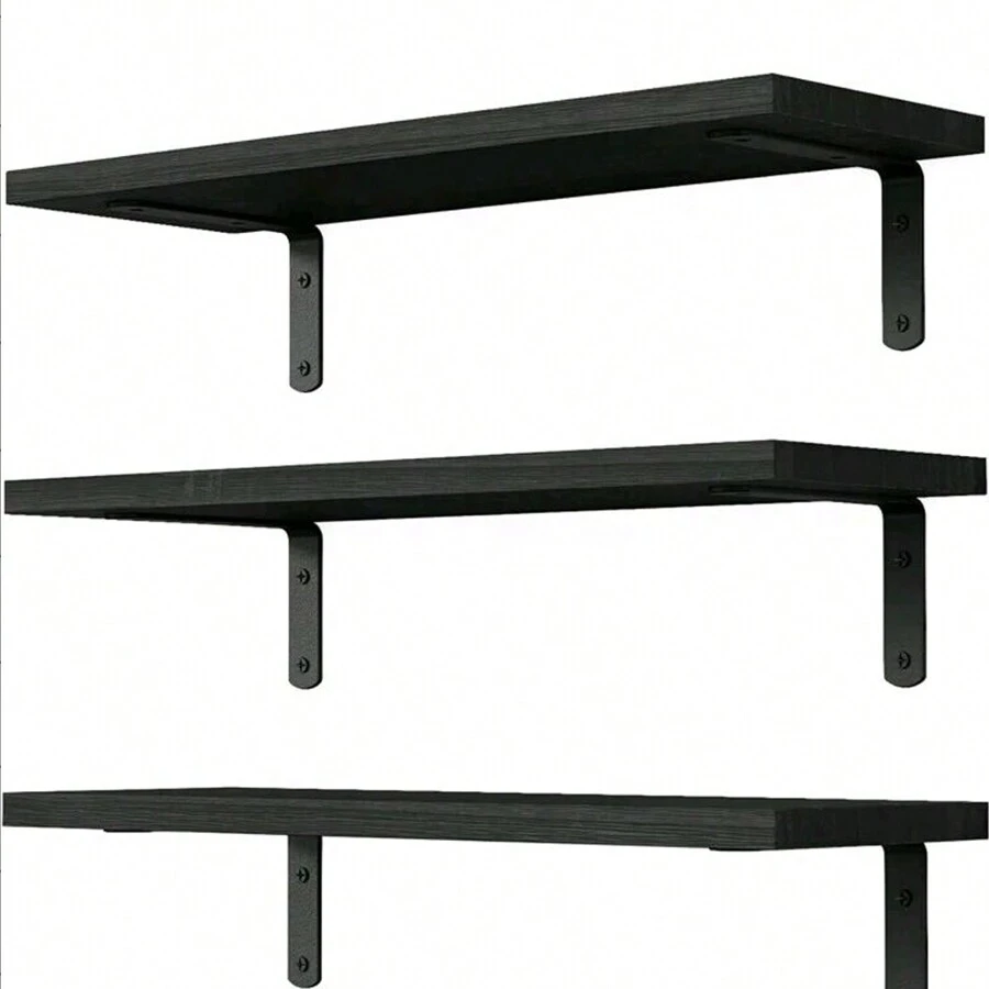 Wood Floating Shelves Set Of 3, Shelves For Wall Decor, Farmhouse Shelf For Bedroom, Bathroom Storage Shelves, Book Shelves For Living Room Fall Home Decor Room Decor - Black - View 1