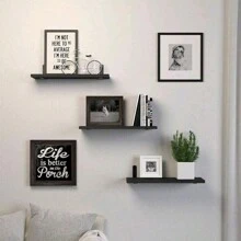 Wood Floating Shelves Set Of 3, Shelves For Wall Decor, Farmhouse Shelf For Bedroom, Bathroom Storage Shelves, Book Shelves For Living Room Fall Home Decor Room Decor - Black - View 3