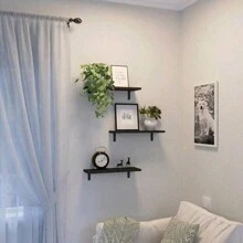 Wood Floating Shelves Set Of 3, Shelves For Wall Decor, Farmhouse Shelf For Bedroom, Bathroom Storage Shelves, Book Shelves For Living Room Fall Home Decor Room Decor - Black - View 4