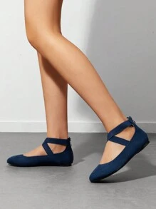Women Flats Shoes Elastic Crossover Ankle Straps Ultra Soft Comfortable Dress Casual Elegant Style Party Dancing Ballet Flats - 海軍藍 - 查看 3