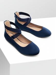 Women Flats Shoes Elastic Crossover Ankle Straps Ultra Soft Comfortable Dress Casual Elegant Style Party Dancing Ballet Flats - 海軍藍 - 查看 4