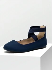 Women Flats Shoes Elastic Crossover Ankle Straps Ultra Soft Comfortable Dress Casual Elegant Style Party Dancing Ballet Flats - 海軍藍 - 查看 6
