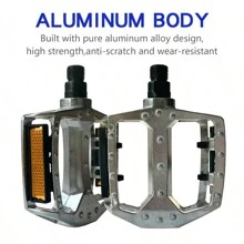 1 Pair Aluminum Alloy Bicycle Pedals, Mountain Bike Pedals, Universal, Anti-Skid, With Reflective - Silver - View 1