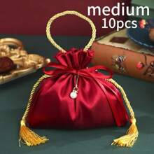 10 件装，丝绸婚礼糖果袋抽绳礼品袋，节日派对礼品珠宝制作展示和包装用品，非常适合订婚纪念品、派对礼品和礼物，可重复使用的礼品袋 - 彩色 - 查看 8