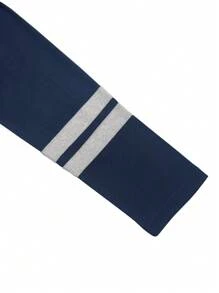 Striped Color Block Printed Sportwear Long Sleeve Top And Pants Set Spring Elegant - Navy Blue - View 7