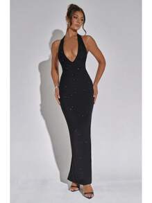 2025 Elegant High-Slit Evening Dress - Sparkling Sequin Mermaid Gown With Adjustable Backless Straps & Built-In Shapewear, Winter Party Formal Dresses For Women​ - 黑色 - 查看 2