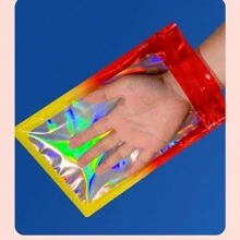 100pcs Ombre Iridescent Blue & Green Contrast Color Sealing Pouches, Cute Cartoon Jewelry Self-Sealing Bags, Snacks Food Packaging Bags, Scrunchie Plastic Bags, Unique Packaging Self-Seal Bags, Holiday Celebration Party Supplies, New Year, Valentine's Day Gift Bags - Red and Yellow Gradient Color - View 8