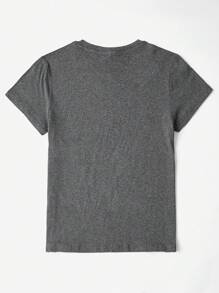 Drink Bow Graphic Print T-Shirt, Short Sleeve Crew Neck Casual Top For Summer & Spring, Women's Clothing - 深灰色 - 查看 2