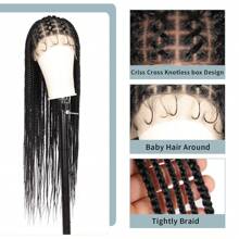 36 Inch Braided Lace Front Wig With Baby Hair, Crochet Box Braid Wig, Synthetic Hair Wig For Women - Natural Black - View 4