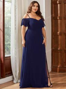 EVER-PRETTY Vestido elegante, romántico y glamoroso para dama de honor de talla grande con hombros descubiertos