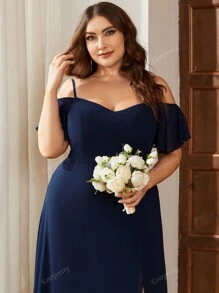 EVER-PRETTY Vestido elegante, romántico y glamoroso para dama de honor de talla grande con hombros descubiertos