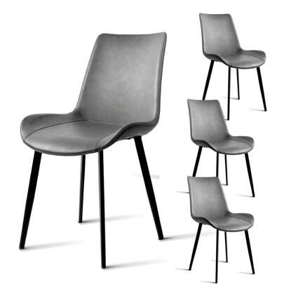Set de 4 Sillas de Comedor Diseño Elegante con Silla Tapizada en Piel Sintética Para Sala u Oficina Tipo Eames Modernas y Resistentes Color Marrón Gris 48*46cm