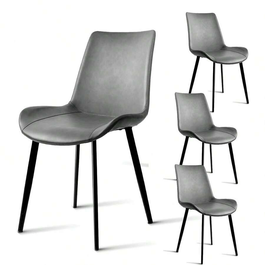 Set de 4 Sillas de Comedor Diseño Elegante con Silla Tapizada en Piel Sintética Para Sala u Oficina Tipo Eames Modernas y Resistentes Color Marrón Gris 48*46cm - Gris - Ver 1