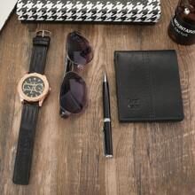 4pcs/Set Men's Gift Box Set - Glasses, Wallet, Pen, Watch Combination Set, Suitable For All Seasons, Father's Day & Holiday Gifts Valentine's Day Gift