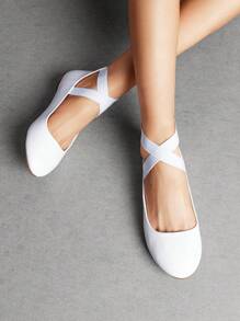 Women Flats Shoes Elastic Crossover Ankle Straps Ultra Soft Comfortable Dress Casual Elegant Style Party Dancing Ballet Flats - 白色 - 查看 2