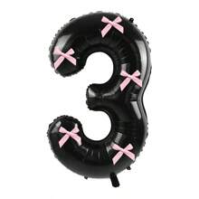 40英寸黑色数字气球配粉色蝴蝶结，1-30白色数字铝箔气球配粉色蝴蝶结装饰，适用于生日派对、周年纪念、婚礼、求婚、圣诞节、新年装饰 - 40吋黑色數字粉紅大蝴蝶結 - 查看 30
