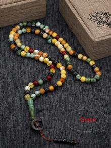 MONALLY 1条9毫米99珠念珠项链，亚克力材质，时尚流苏，手工编织绿色，长款，适合男士佩戴，日常装饰，个性风格，珠子颜色随机 - 串珠項鍊 - 查看 3