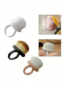 Nail Ring Nail Dust Brush, Nail Brush, Soft Nail Brush Remover Paint Makeup Brush Nail Brush Cleaning Tools Nail Brush, Nail Brush To Clean Nails, Daily Makeup Brush, More Convenient And Time Saving On Fingers (Pink, White, Black) - Multicolor - View 2