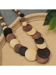 Handmade Wooden Bohemian Style Beaded Necklace, Can Be Worn For Travel, Party And Everyday. Wooden Products May Have Occasional Flaws, Not Considered Defective - Coffee - View 3