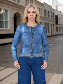 Giacca imbottita di taglia oversize per donna, leggera, simile a un cardigan in stile cowboy, per l'autunno e l'inverno