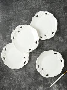 4pcs/Set Ceramic Rose Flower White 6-Inch Plates, Suitable For Soy Sauce, Vinegar, Hot Pot Dipping Sauce - Kitchenware, Elegant Small Condiment Bowls, Heat-Resistant, Ideal For Salad, Sushi, Fruit, Condiments, Appetizers, Kitchen, Restaurant, Sushi Shop - White - View 6