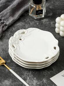 4pcs/Set Ceramic Rose Flower White 6-Inch Plates, Suitable For Soy Sauce, Vinegar, Hot Pot Dipping Sauce - Kitchenware, Elegant Small Condiment Bowls, Heat-Resistant, Ideal For Salad, Sushi, Fruit, Condiments, Appetizers, Kitchen, Restaurant, Sushi Shop - White - View 4