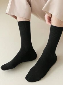 5 Pairs Men's Thin Crew Socks, Moisture-Wicking, Breathable, Classic Colors For Business And Casual Wear, Spring/Summer, Fall