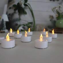 6/8/12pcs Battery Powered Sparkling White/Black Tealight Candles, Yellow Warm LED Lights, Suitable For Holidays, Family Gatherings, Birthdays, Weddings, Blessings