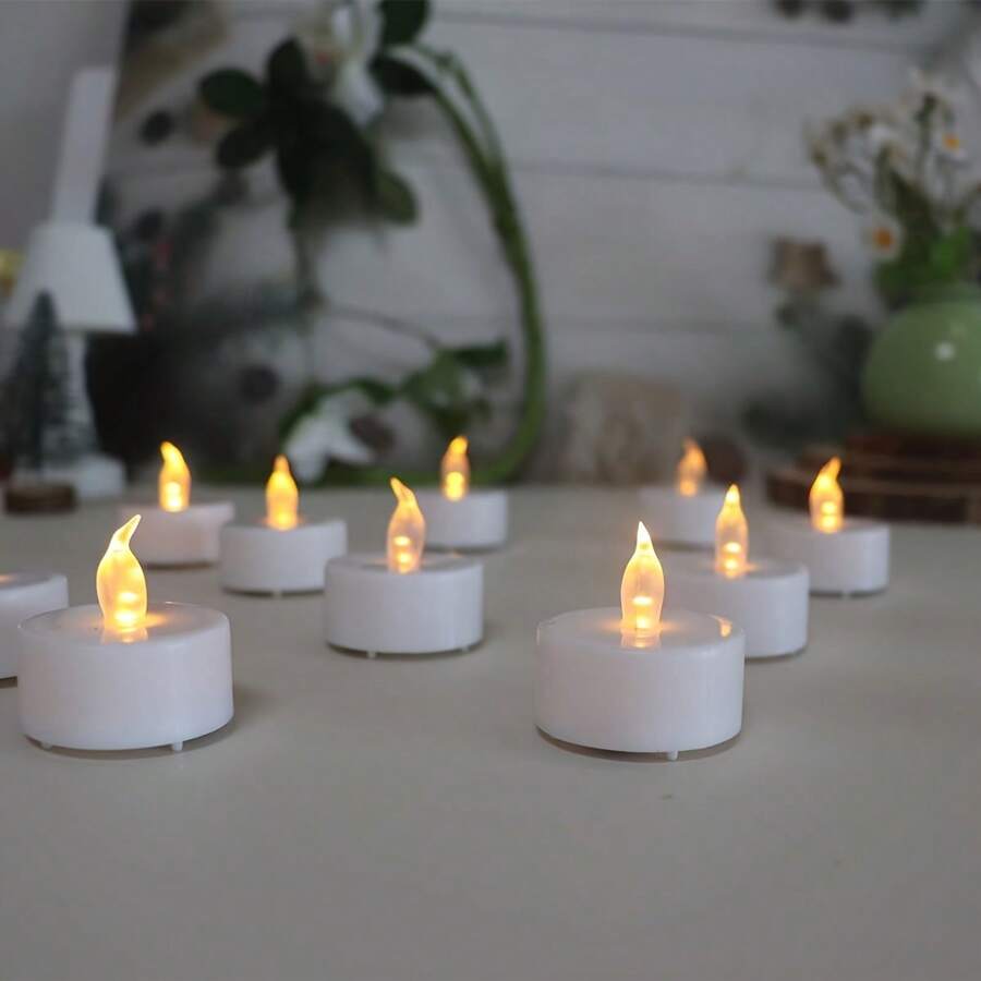 6/8/12pcs Battery Powered Sparkling White/Black Tealight Candles, Yellow Warm LED Lights, Suitable For Holidays, Family Gatherings, Birthdays, Weddings, Blessings
