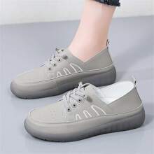 Women's Soft Sole Casual Slip-On Sneakers, Slouchy Loafers, Flat Vulcanized Rubber Sole Shoes, Spring/Autumn - Grey - View 2