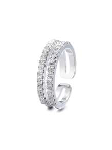 Set de 2 anillos abiertos con forma de hoja con diamantes de circonita cúbica de lujo, adecuados para uso diario y ocasiones de boda de las mujeres - Plateado - Ver 8