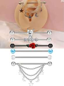 1-6 件 14G 不锈钢工业杠铃耳环软骨身体穿孔首饰 38 毫米 1&1/2 英寸工业穿孔棒