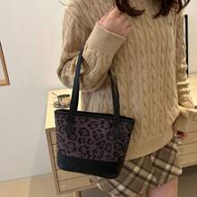 Borsa shopper alla moda con stampa leopardata per donna, borsa a spalla di grande capienza alla moda, adatta per autunno/inverno