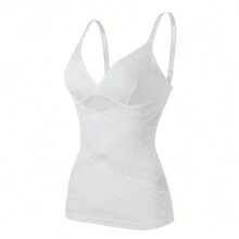 Slimming Women Firm Tummy Control Shapewear V-Neck Camisole Cami Vest Abdomen Compression Tank Top Body Shaper Ladies Underwear Undershirts Shaping Tops Shirts Spaghetti Strap - White - View 5