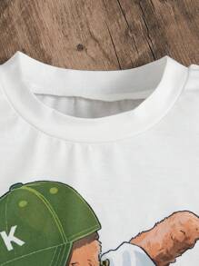 男婴两件套：卡通熊印花短袖上衣 + 假口袋休闲工装裤 - 白色 - 查看 8