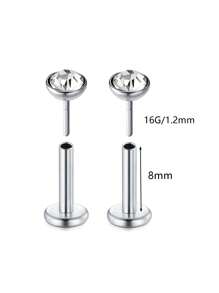20G Threadless Earring For Women 316L Stainless Steel Push In Earrings CZ ,Flat Back Stud Earrings Cartilage Helix Tragus Lobe Stud Labret Monroe Threadless Nose Studs Piercing Jewelry - Silver - View 15