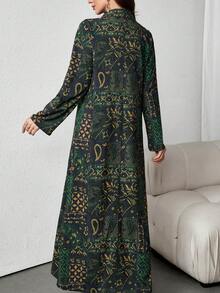 春冬新款印花长裙度假宽松女士印花优雅派对沙滩毕业典礼时尚晚礼服 - 綠色 - 查看 3