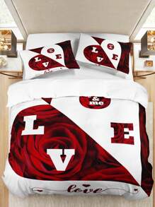 3pcs Set Floral Love Pattern Duvet Cover With Pillowcase(1 Duvet Cover + 2 Pillowcases, Without Pillow Insert), Vivid Printing For Home & Dorm - Multicolor - View 9
