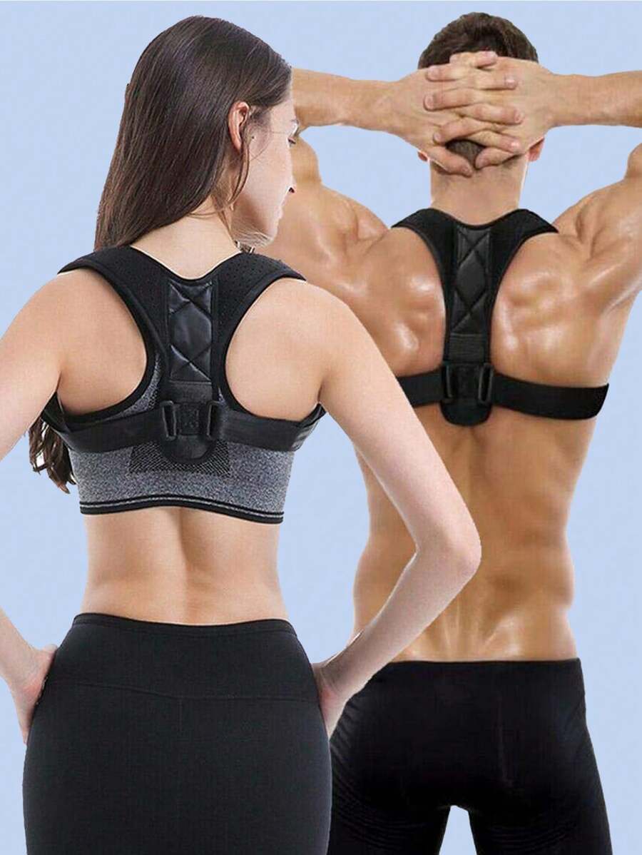 1pc Unisex Adjustable Back Support Brace, Breathable & Durable Back Posture Corrector, Suitable For All Body Types And All Seasons - Black - View 1