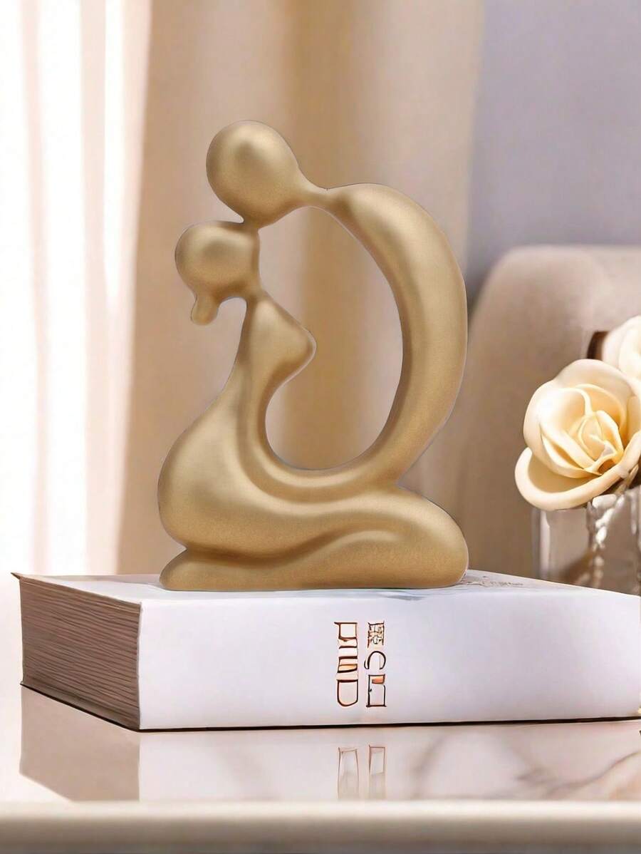 1pc Resin Couple Decorative Ornament, Love Statue Kissing Couple Abstract Sculpture Statue, Ceramic Endless Love Ornament, Home Decoration Figurine, Valentines Gift White Valentine's Day Birthday