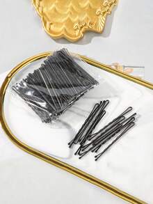 100pcs Plain Black Wavy Clips, Suitable For Daily Hairstyling And Events, Hair Slide - Black - View 6