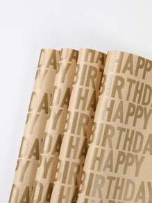 3 件/6 件金色字体生日牛皮纸包装纸，生日快乐包装纸牛皮纸，礼品包装用品 - 每张 20 英寸 X 27.5 英寸，适合节日派对礼物、生日庆祝和青少年派对情人节 - 金色 - 查看 3