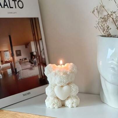 1pc Handmade Aromatherapy Candle Valentine's Day Love Bear Aromatherapy Candle - Romantic Home Decoration, Suitable For Date Nights And Gift Giving