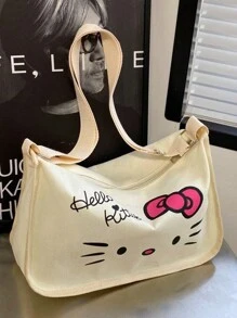 Sanrio 1 Borsa in tela con stampa di Hello Kitty, borsa a tracolla, borsa a tracolla, zaino di grande capacità per studenti di scuola elementare e media, borsa scolastica, portatile, pieghevole, di grande capienza, adatta per ragazze adolescenti, donne, studenti universitari