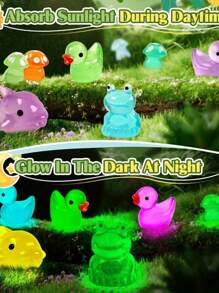 8/20/50pcs Glow-In-The-Dark Resin Mini Animal Statuettes, Luminous Duck, Dolphin, Frog, Rabbit, Tortoise, Stake Mount, No Electricity Needed, Suitable For Garden, Party, Miniature Landscape, Aquarium, Doll House Decor Outdoor Decor Garden Decor Home Decor